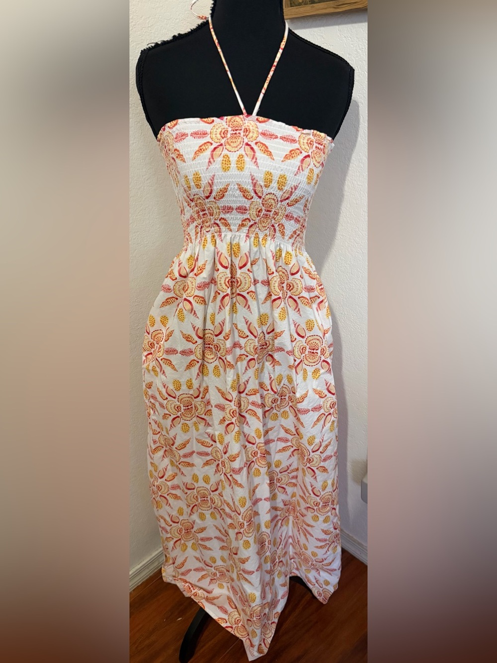 Hill House The Nap Dress White Floral Smocked Halter Maxi Dress - XS